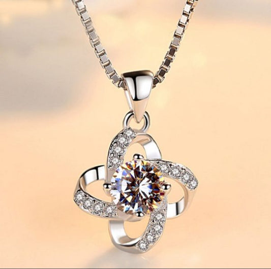 Steel Four-Leaf Clover Necklace with Diamonds – Gift Box Included