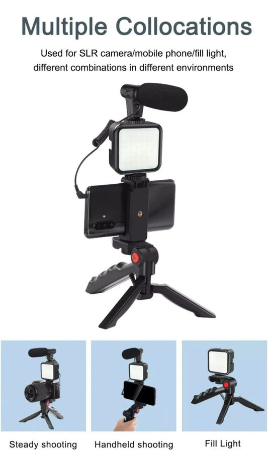 Smartphone Vlogging Kit With Tripod Phone Holder Mini Microphone LED Fill Light Starter For TikTok Live Stream Video YouTube