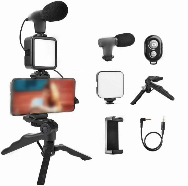 Smartphone Vlogging Kit With Tripod Phone Holder Mini Microphone LED Fill Light Starter For TikTok Live Stream Video YouTube